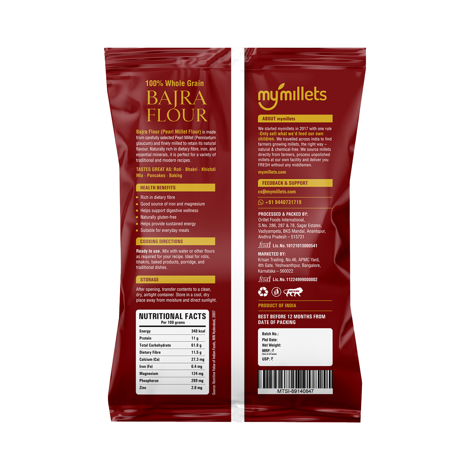 Bajra Flour 750g | Pearl Millet Flour | High in Fiber & Iron