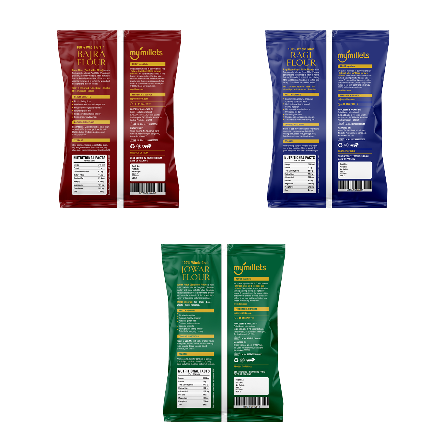 Millet Flour Combo Pack (Ragi, Bajra, Jowar) 750g Each | Gluten-Free Healthy Atta Bundle