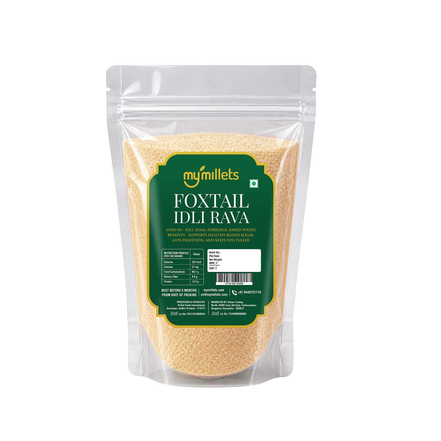 Foxtail Idli & Upma Rava 400g | Korra Navane Millet Rava for Soft Idli & Upma