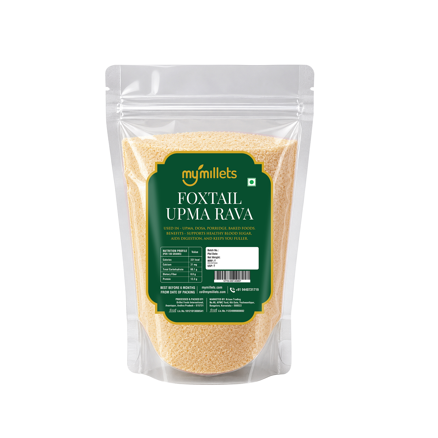 Foxtail Idli & Upma Rava 400g | Korra Navane Millet Rava for Soft Idli & Upma
