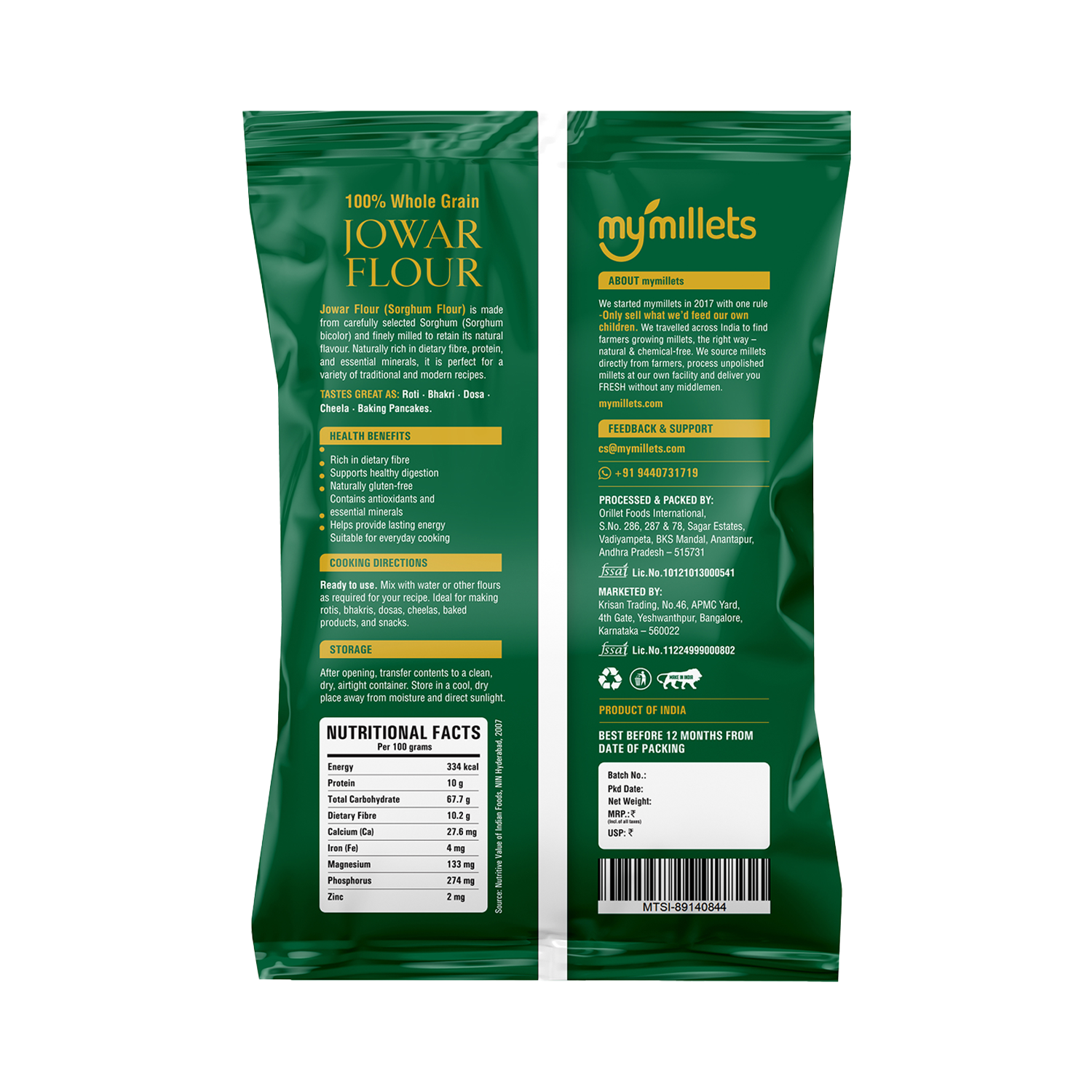 Jowar Flour 750g | Sorghum Flour | Gluten-Free Atta for Healthy Diet