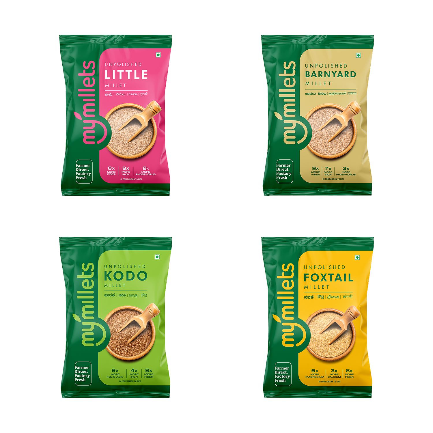 Millet Combo 4 x 950g | Foxtail,Kodo,Little & Barnyard Millet Combo - Multi Grain Pack