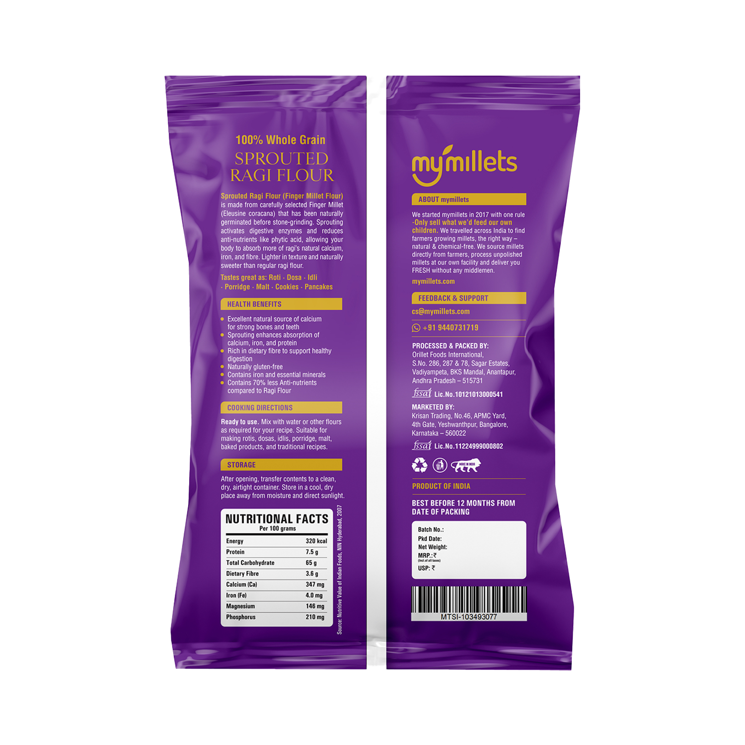 Sprouted Ragi Flour 750g | High Calcium Finger Millet Flour for Better Absorption