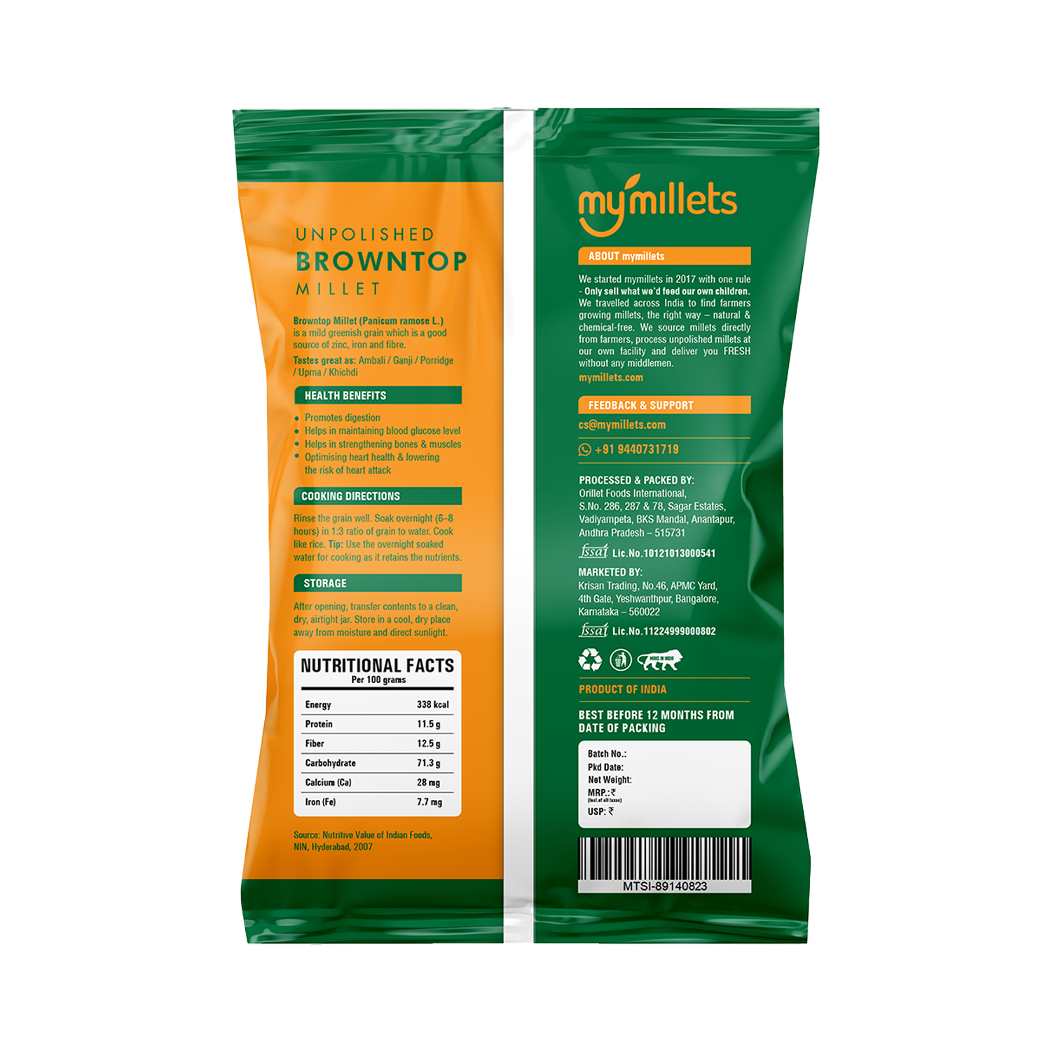 Browntop Millet | Andu Korra Unpolished | Gluten-Free Millet Rich in Fiber & Minerals