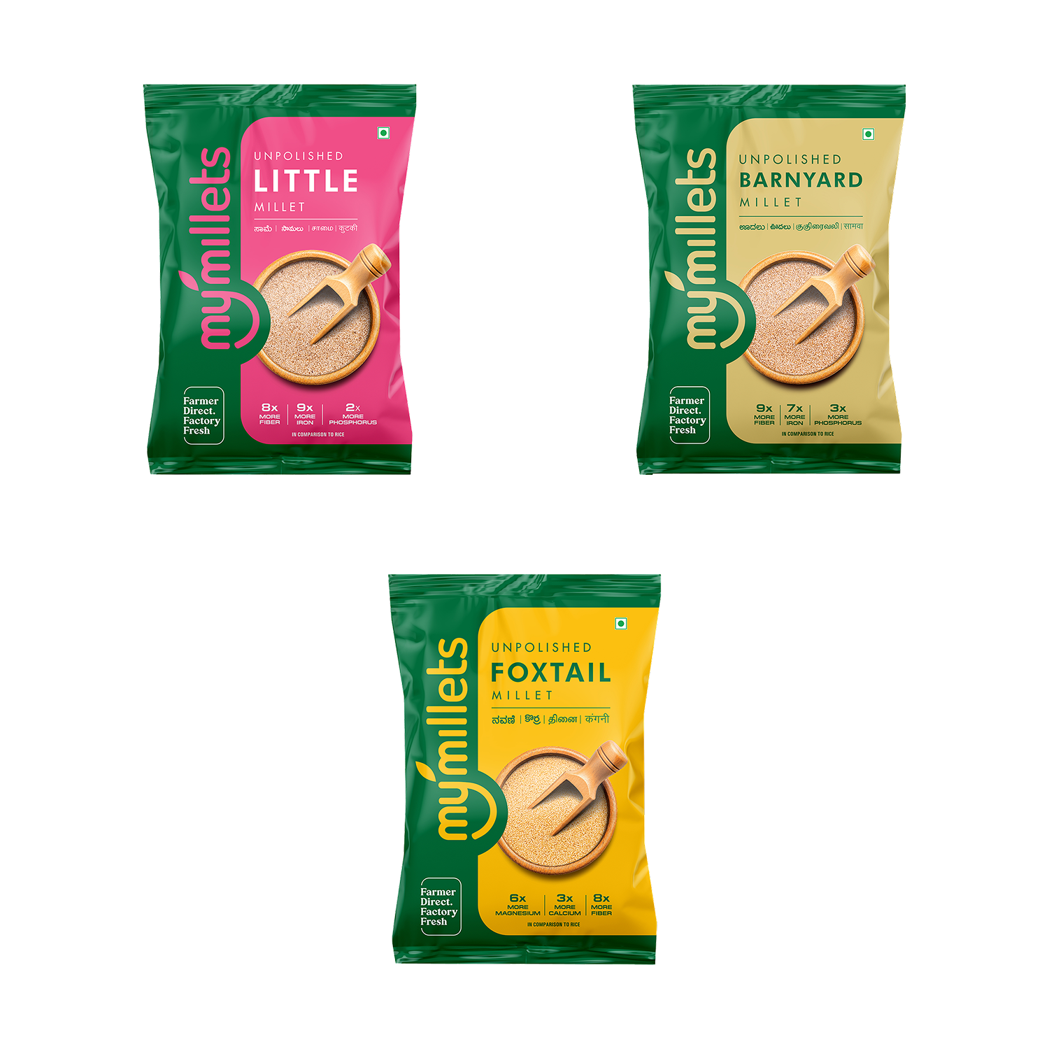 Millet Combo 3 x 950g | Foxtail, Little & Barnyard Millet Combo - Healthy Gluten-Free Grains