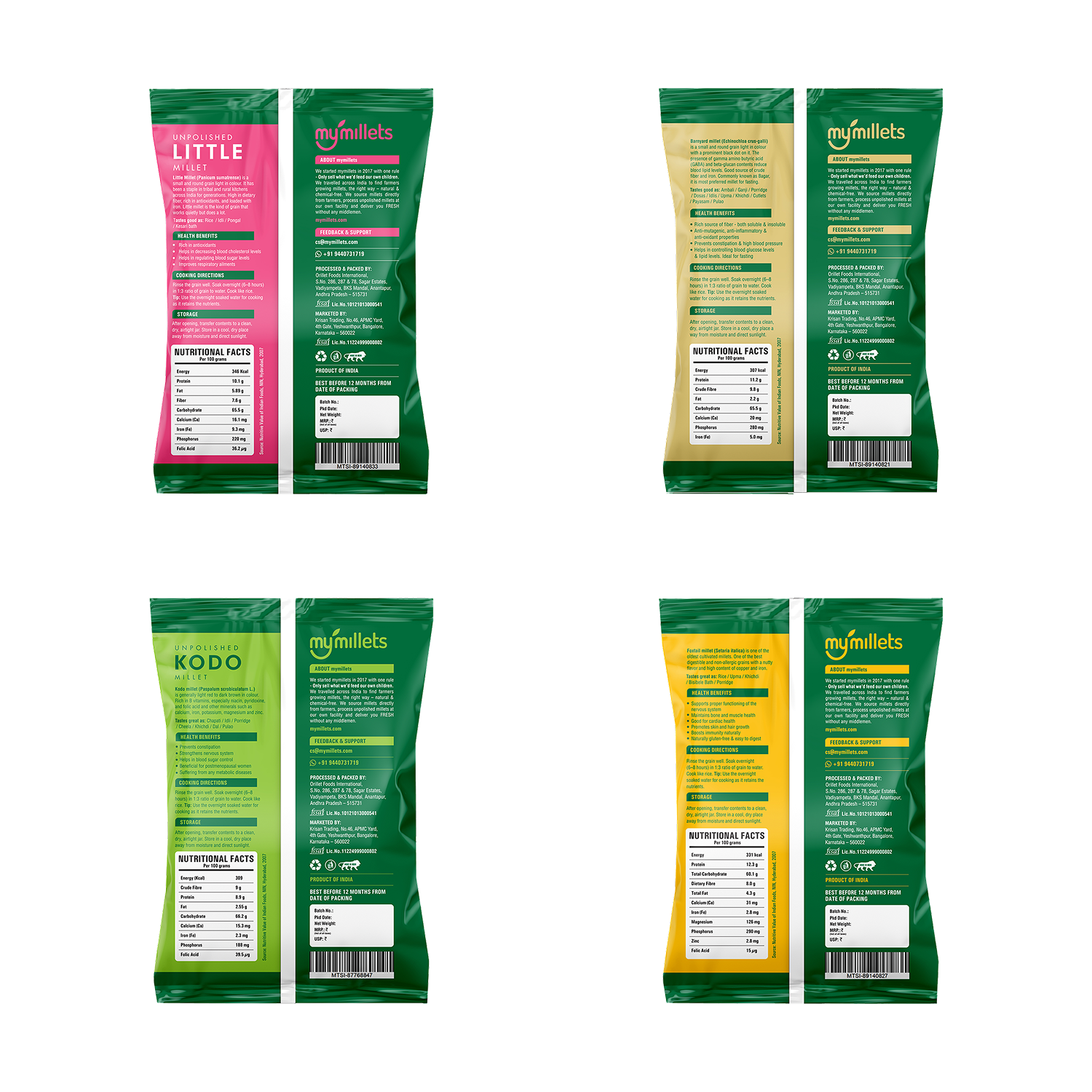Millet Combo 4 x 950g | Foxtail,Kodo,Little & Barnyard Millet Combo - Multi Grain Pack