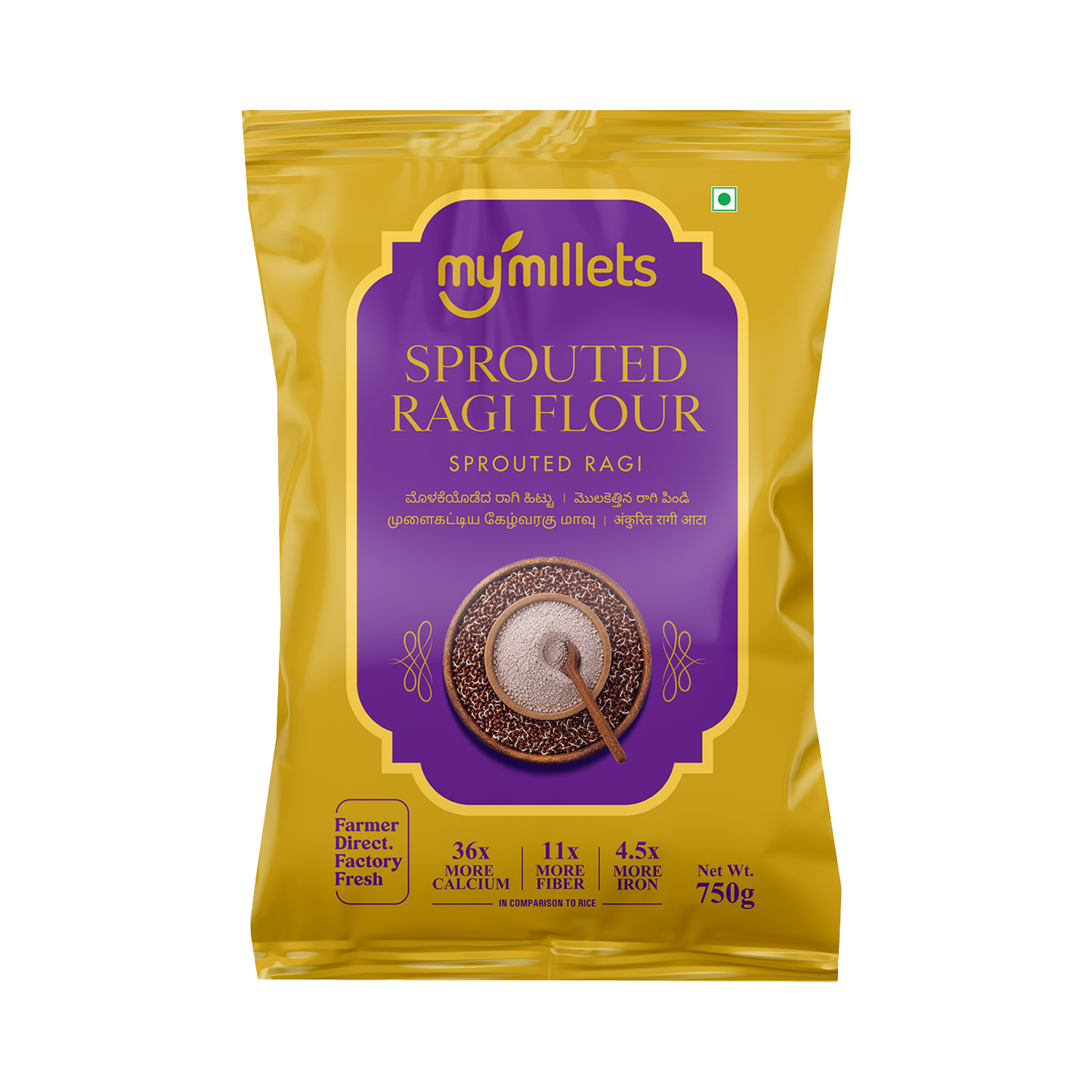 Sprouted Ragi Flour 750g | High Calcium Finger Millet Flour for Better Absorption